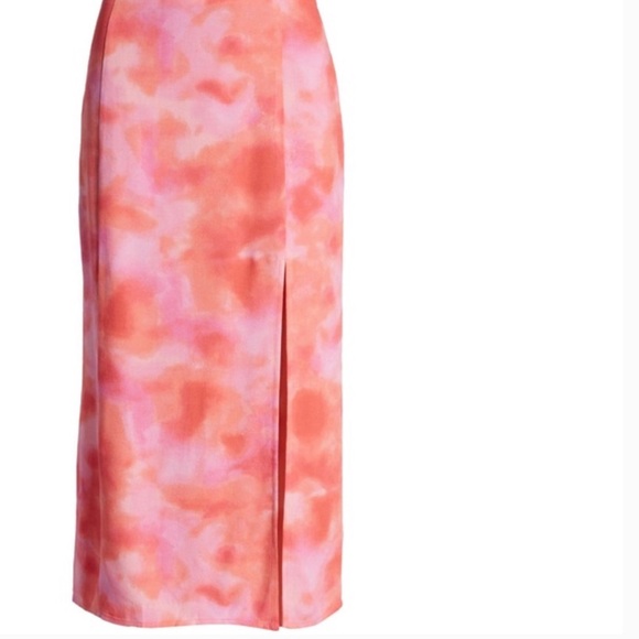 Leith Midi slit flowy skirt pink orange red pattern - Picture 5 of 8